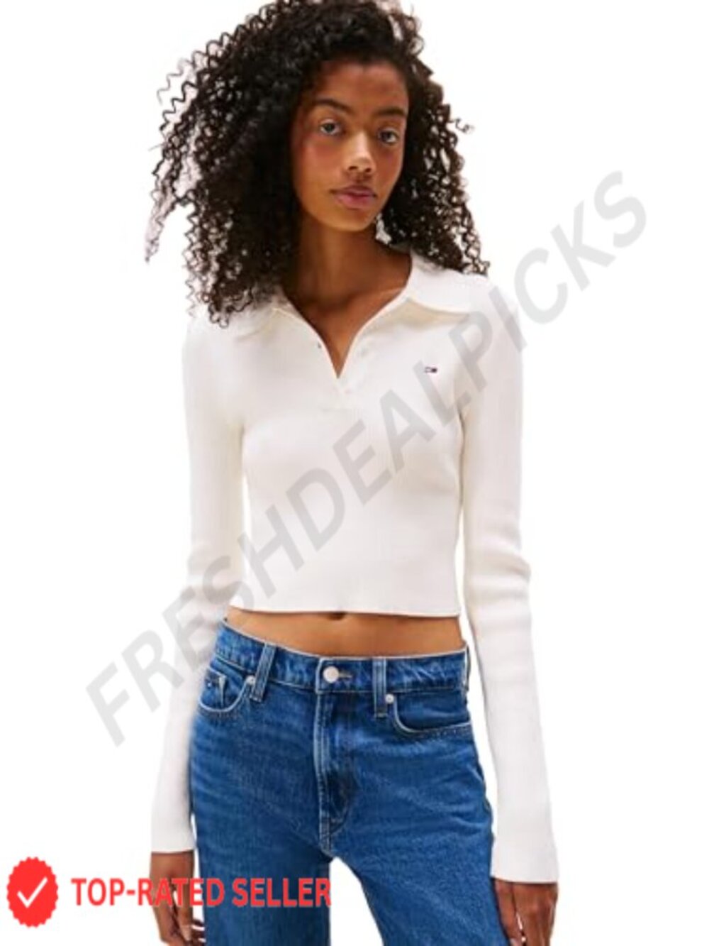 Slim Fit Long Sleeve Sweater Polo with Embroidered Flag Logo Button Collar